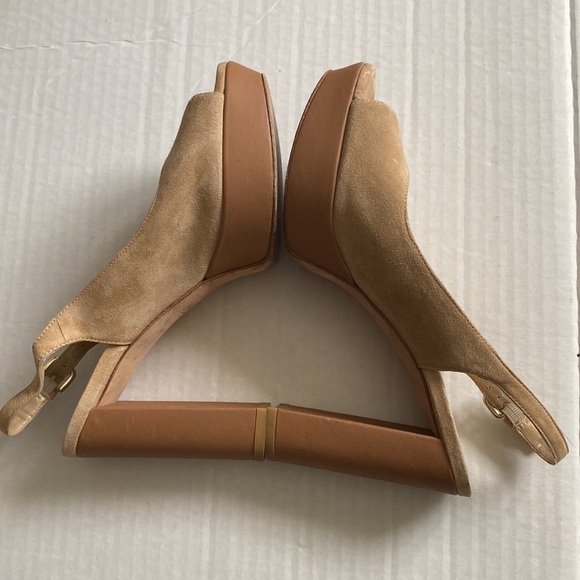 Stuart Weitzman Peep Toe Platform Slingback Heel Sz 8 M Suede Shoes - Picture 3 of 5